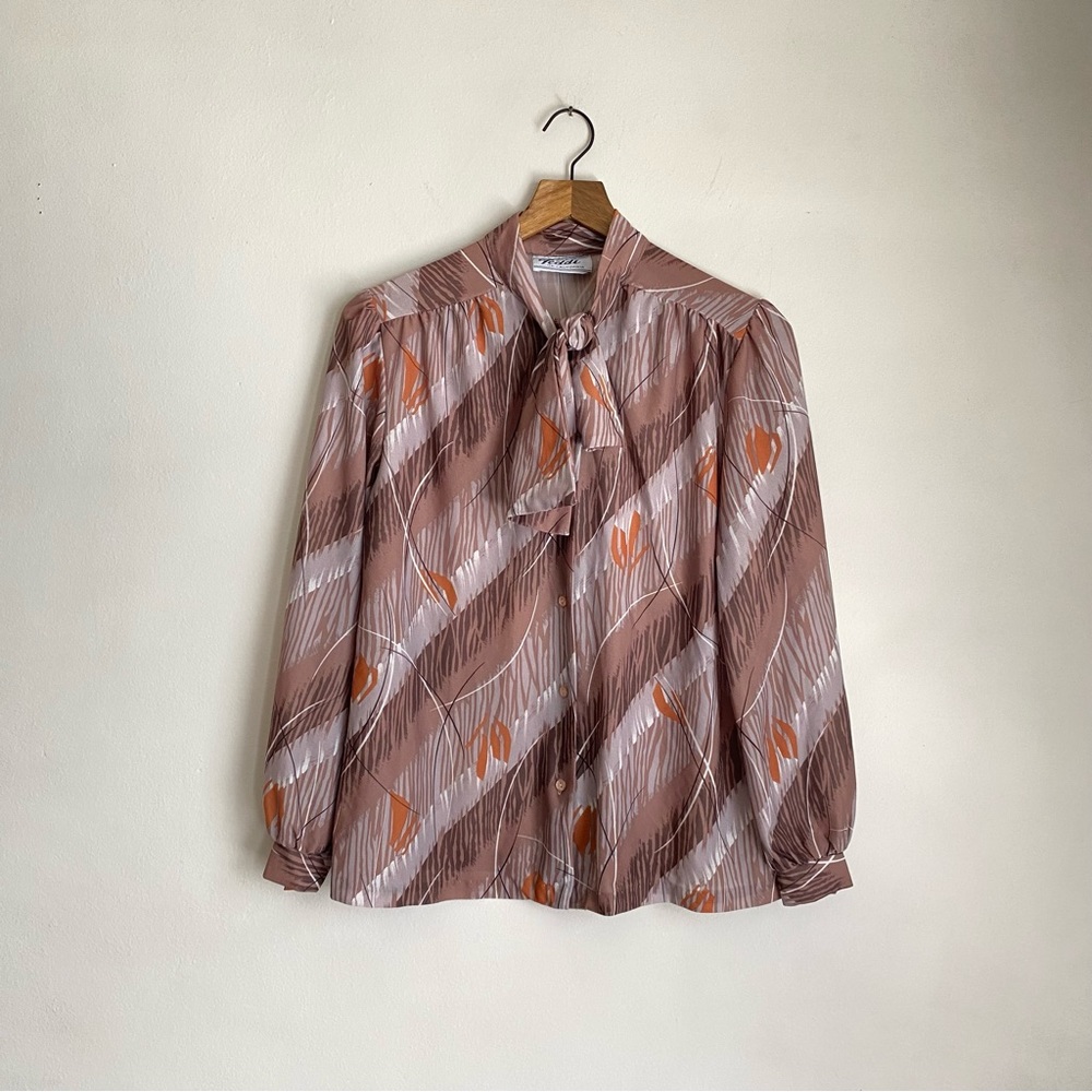 70s brown secretary bow tie top